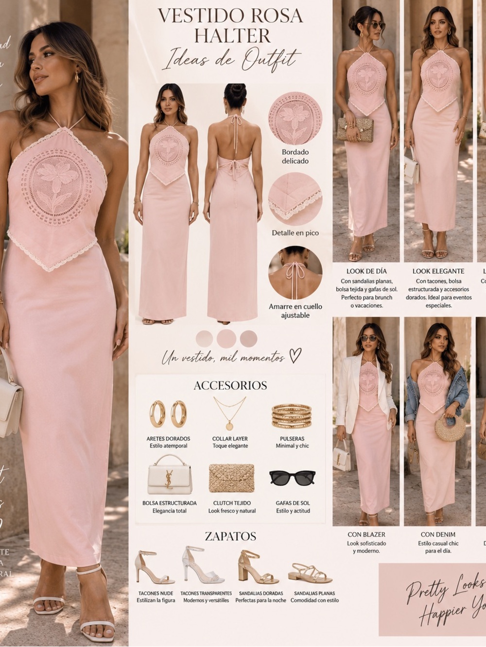 Halter Crochet Medallion Midi Dress in Pink